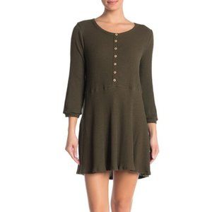 BLU PEPPER Long Sleeve Babydoll Dress Green Large